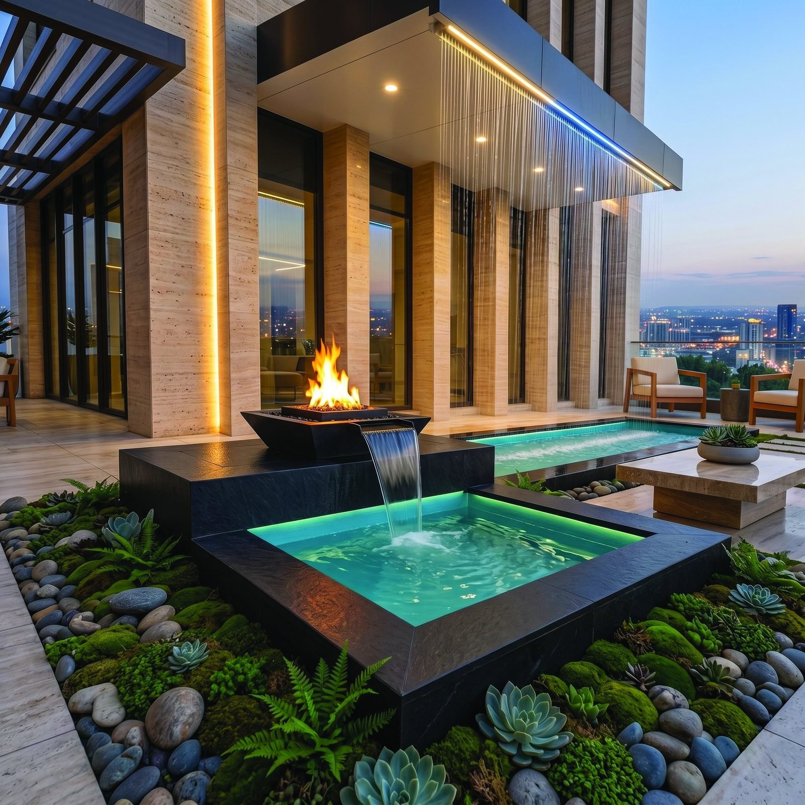 Obsidian Tiered Fire & Waterfall